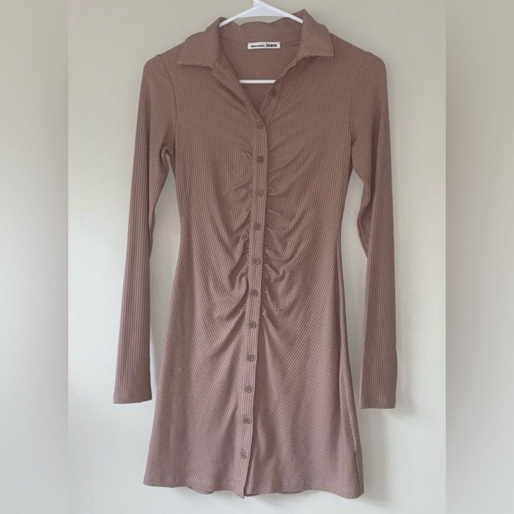Reformation Long Sleeve Knit Button Up Dress Tan Brown size XS NWOT